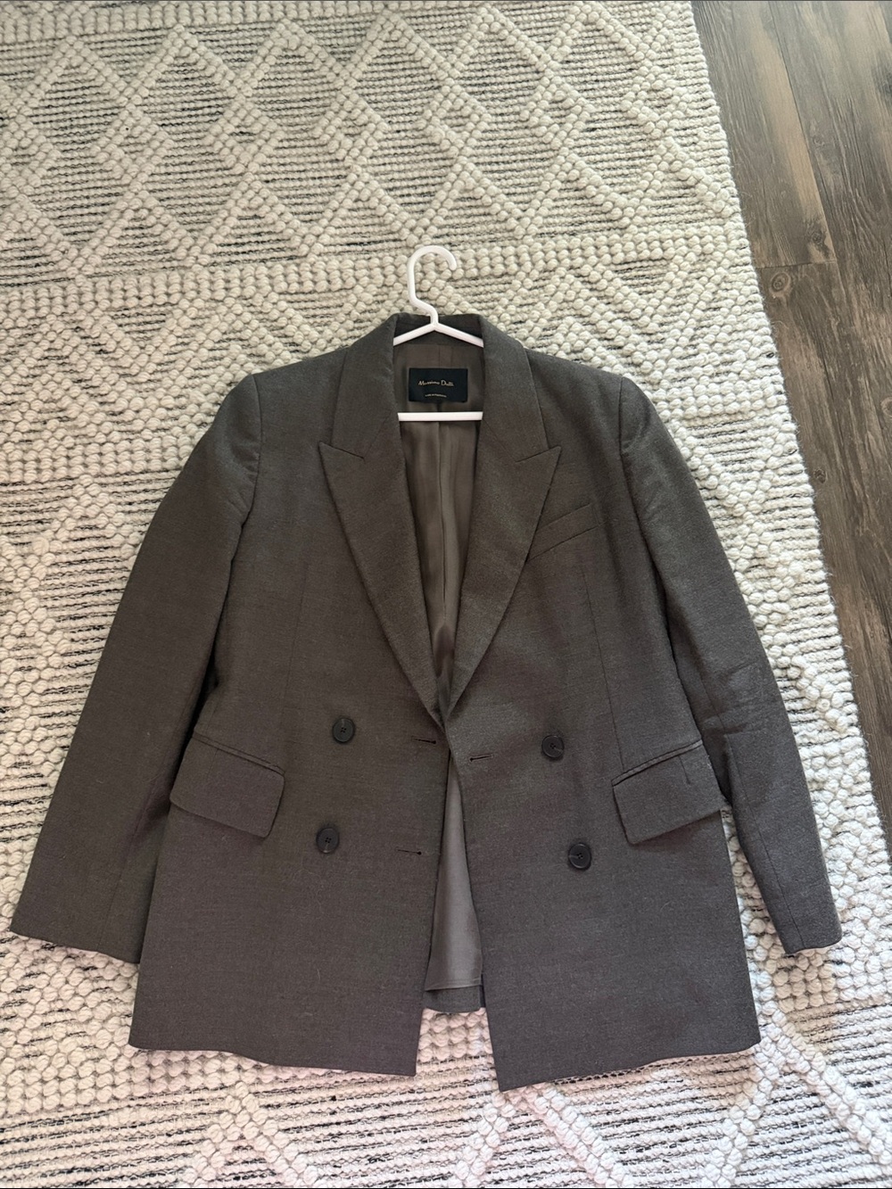 Massimo Dutti Dark Gray Double-Breasted Blazer. Wool blend and lined